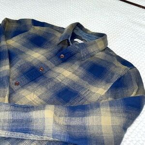 Outerknown ULTRA SOFT Transitional Flannel, Marine Sea Plaid, Mens Large